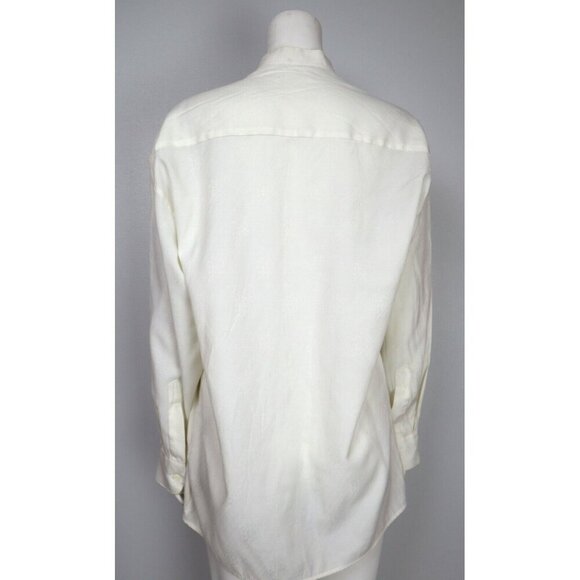 WOMEN'S IVORY WHITE SILKY TEXTURED BUTTON-UP BLOUSE - SIZE M - COLLAR-LESS - Picture 7 of 9